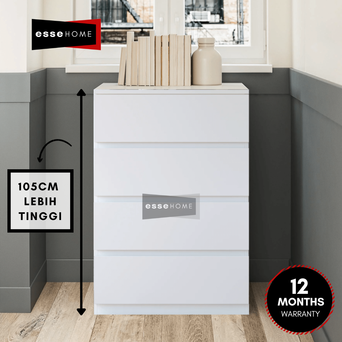 4 Layer Chest Drawer Wide 60cm Height 105cm — 2